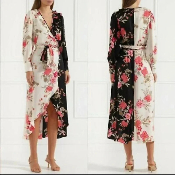 Misa Tabitha floral two tone satin wrap dress - Picture 1 of 13